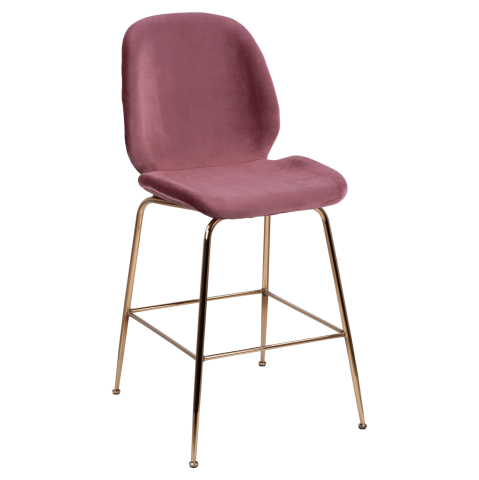 Scaune de bar - MEDIUM HEIGHT STOOL HM8524.02 VELVET DUSTY PINK and GOLD METAL FRAME 48x61x103 cm.