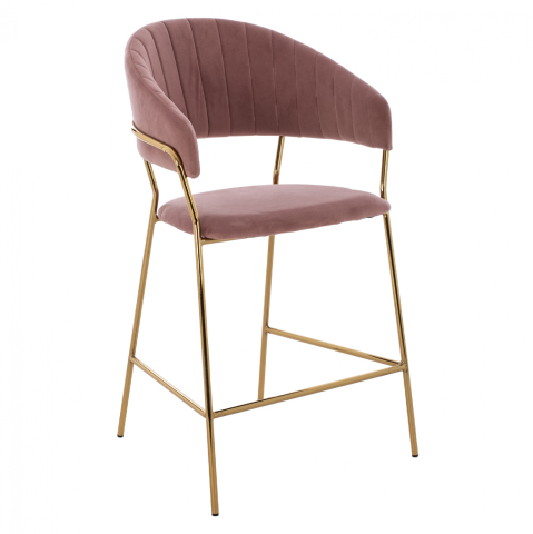 Scaune de bar - MEDIUM HEIGHT STOOL HM8734.02 VELVET DUSTY PINK GOLDEN FRAME 60x55x100Y cm.