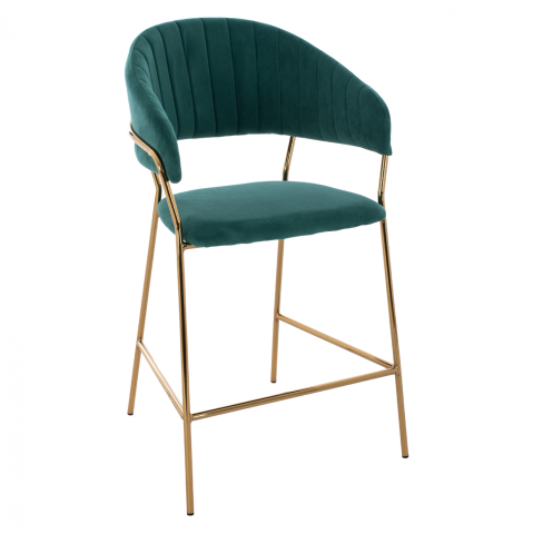 Scaune de bar - MEDIUM HEIGHT STOOL HM8734.03 GREEN VELVET GOLDEN FRAME 60x55x100Y cm.