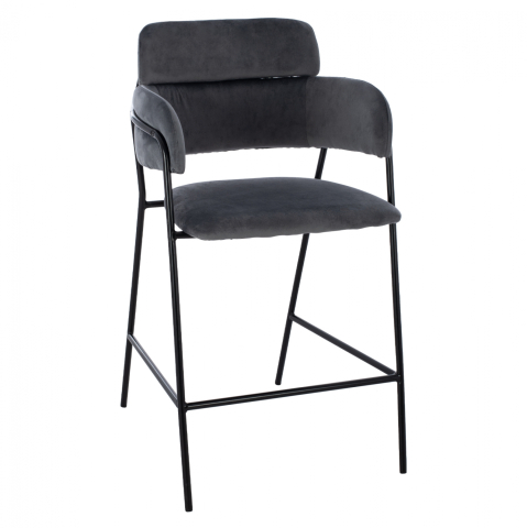 Scaune de bar - MEDIUM HEIGHT STOOL HM8735.01 GRAY VELVET WITH METAL FRAME 54x58x95Y cm.