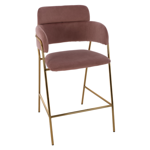 Scaune de bar - MEDIUM HEIGHT STOOL HM8735.02 VELVET DUSTY PINK GOLDEN FRAME 54x58x95Y cm.