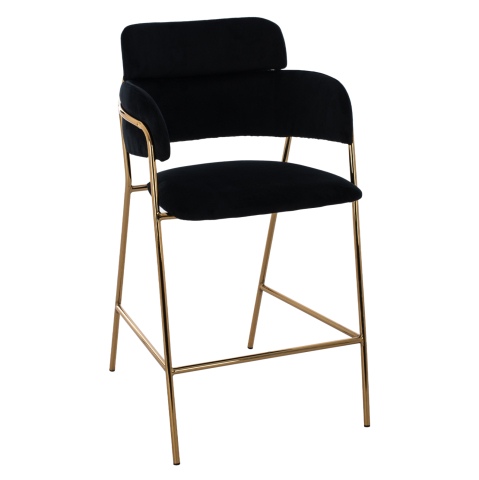 Scaune de bar - MEDIUM HEIGHT STOOL HM8735.04 VELVET BLACK GOLD PLATED FRAME 54x58x95Y cm.