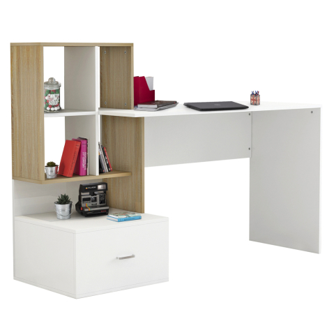 Birouri - MELAMINE OFFICE WITH BOOKCASE SYNDYA HM8993.02 WHITE SONAMA 149x48x105Y cm.