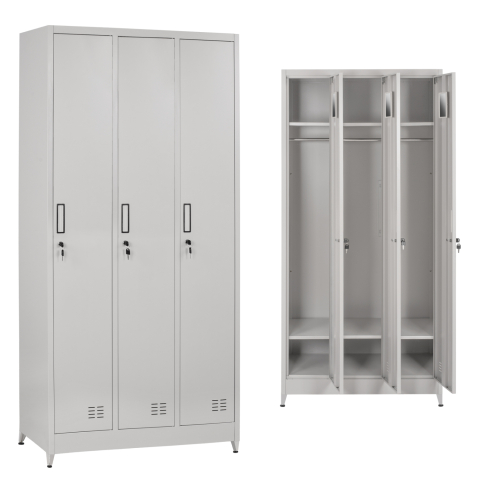 Dulapuri metalice - METAL TRIPLE LOCKER WITH KEYLOCKS and LEGS ALTONA HM21103 GREY 90x45x185Hcm.