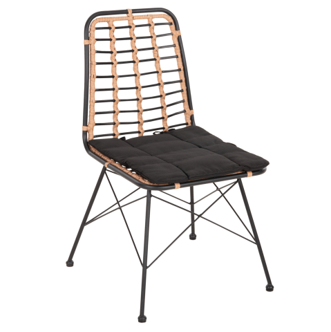 Scaune - Fotolii - METALLIC DINING CHAIR ALLEGRA HM5691.11 WICKER IN BEIGE-BLACK 51x54x84Hcm.