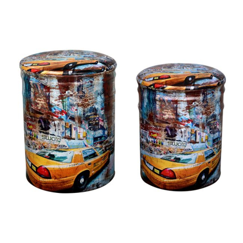 Reduceri - Metallic set 2 pieces Stool with storage space and PU HM267 Yellow