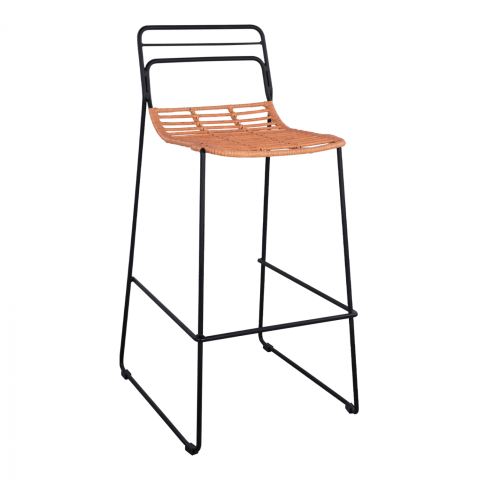 Taburete - Metallic Stool Allegra HM5642 with Wicker in Beige color 48x53x100 cm