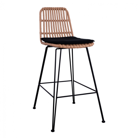 Taburete - Metallic Stool with pillow Allegra HM5452 with wicker in beige color 56x60x109cm