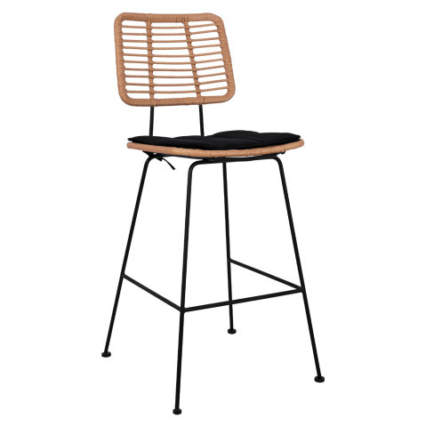 Taburete - Metallic Stool with pillow Allegra HM5455 with wicker in beige color 46,5x55x117,5 cm