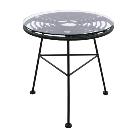 Mese - Metallic table Allegra with Wicker in Black color and glass HM5459.02 ''45x46cm