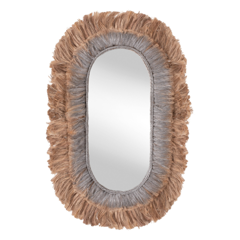 Oglinzi - MIRROR OVAL MADE OF ABACA FIBERS IN NATURAL AND SILVER COLOR 90x5x140Hcm.HM7738