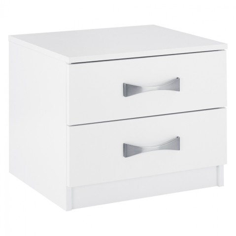 Noptiere - NIGHT STAND WITH 2 DRAWERS AND SILVER HANDLE HM2235.05 ΛΕΥΚΟ 48x40,5x41,5Ycm.