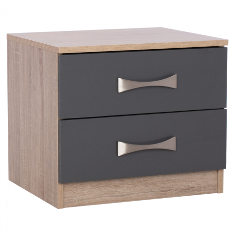 Noptiere - NIGHTSTAND ASHLYN MELAMINE 2 DRAWERS and HANDLES SONOMA-GREY-INOX 48x40,5x42Hcm.HM2235.04