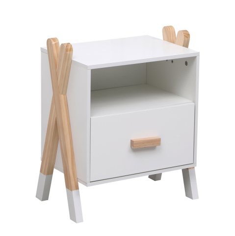 Noptiere - NIGHTSTAND PASCHAL HM2488.03 WHITE MELAMINE-PINE WOOD IN NATURAL COLOR 46x30x55Hcm.