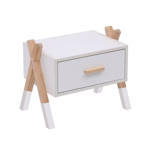 Noptiere - NIGHTSTAND PASCHAL HM2497.03 WHITE MELAMINE-PINE WOOD IN NATURAL COLOR 46x30x38Hcm.