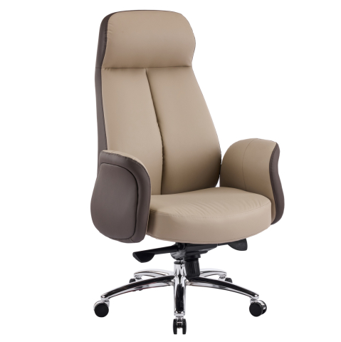 Scaune de birou - OFFICE CHAIR DRAMON HM18356.02 BEIGE-BROWN PU LEATHER--CHROMED BASE 66x70x132.5Hcm.