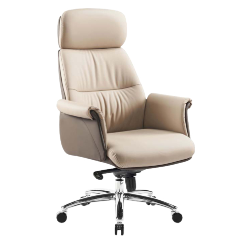 Scaune de birou - OFFICE CHAIR TOMLIN HM18358.02 BEIGE-BROWN PU LEATHER--CHROMED BASE 72x74x128Hcm.