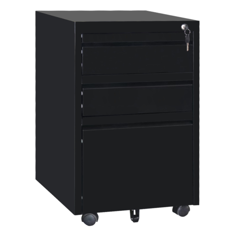Sertare - OFFICE CHEST OF DRAWERS SIDER HM6635.01 METAL IN BLACK--3 DRAWERS WITH LOCK 39x50x60Hcm.