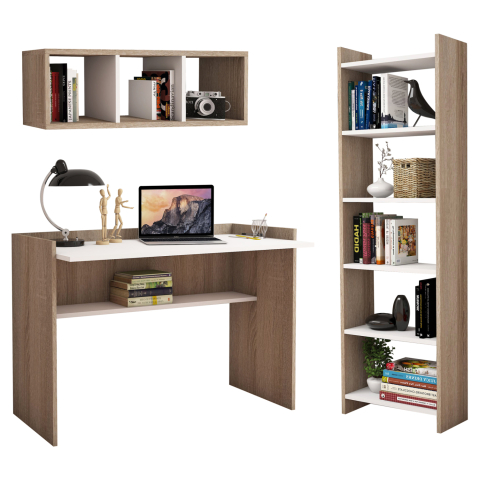 Birouri - OFFICE COMPOSITION HM11776.12 3PCS MELAMINE IN SONOMA AND WHITE COLOR