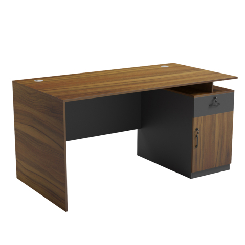Birouri - OFFICE DESK WITH RIGHT SIDE CABINET TACTIC HM18388.03 MELAMINE IN WALNUT/GREY 150x80x76Hcm