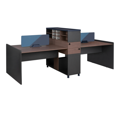 Birouri - Office Workstation Double Walnut and Grey with partition and cabinets 284x120x120 HM2102