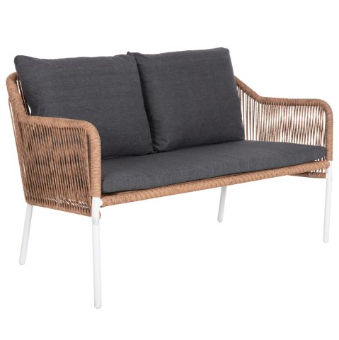 Canapele - OUTDOOR 2-SEATER SOFA BAFFIN HM6054.01 ALUMINUM WHITE-PE RATTAN BEIGE-ANTHRACITE CUSHIONS