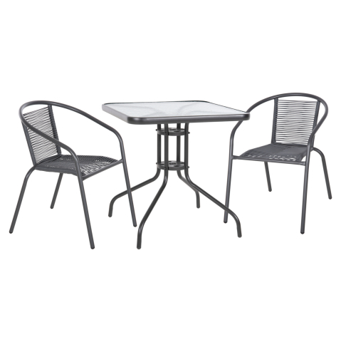 Seturi mese dining - OUTDOOR 3PCS DINING SET FIGO HM10878.01 METAL and P.E.RATTAN IN GREY