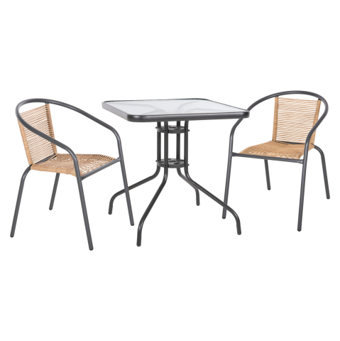 Seturi mese dining - OUTDOOR 3PCS DINING SET FIGO HM10878.02 METAL IN GREY--P.E.RATTAN IN NATURAL