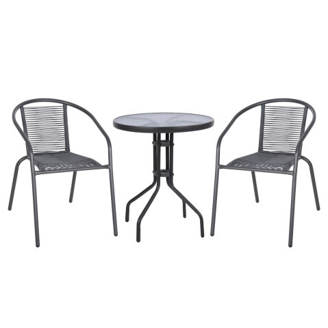 Seturi mese dining - OUTDOOR 3PCS DINING SET LIMA HM10879.01 METAL and P.E.RATTAN IN GREY (ROUND)