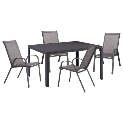 Seturi mese dining - OUTDOOR 5PCS DINING SET LEOFER HM21004 METAL TABLE-4 METAL ARMCHAIRS-GREY