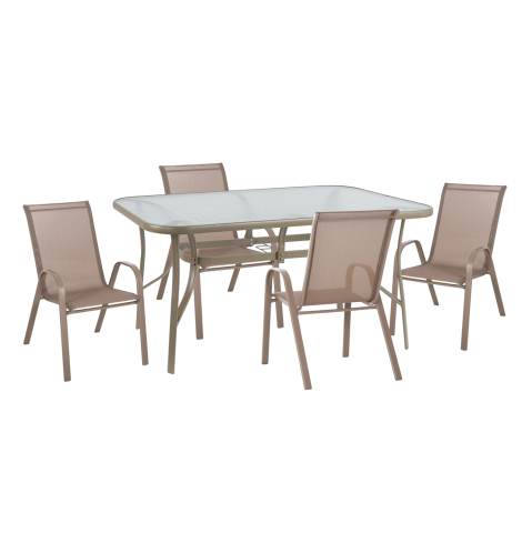 Seturi mese dining - OUTDOOR 5PCS DINING SET LEON HM10882.14 TABLE and 4 ARMCHAIRS--CHAMPAGNE COLOR