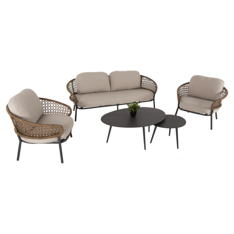 Seturi canapea - OUTDOOR 5PCS LOUNGE SET BREY HM6079 ANTHRACITE ALUMINUM-KHAKI PE RATTAN-BEIGE CUSHIONS