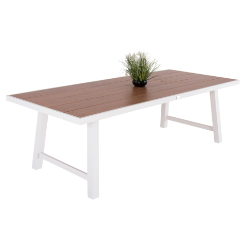 Mese - OUTDOOR ALUMINUM TABLE GOBAR HM6060.01 WHITE WITH WOOD-LIKE TABLETOP 240Χ105Χ75Hcm.