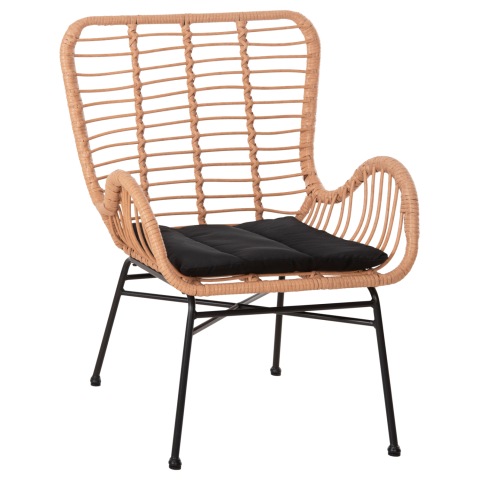 Scaune - Fotolii - OUTDOOR ARMCHAIR BERGERE STYLE ALLEGRA HM5704.11 P.E.RATTAN BEIGE-BLACK METAL FRAME 66x59x90Hcm.