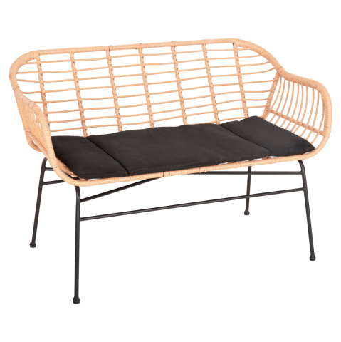 Banci - OUTDOOR BENCH WITH ARMS ALLEGRA HM6077 BLACK METAL-P.E. RATTAN IN BEIGE 120x62x80Hcm.