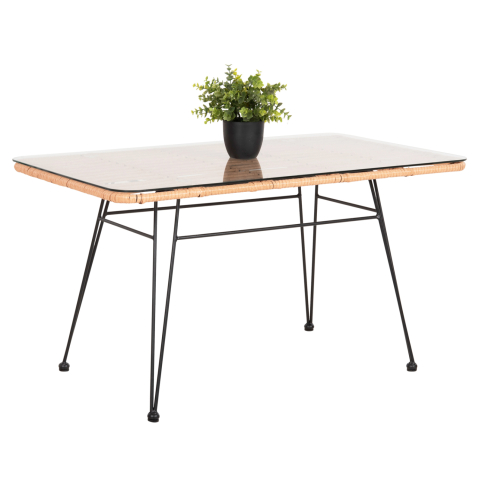 Mese - OUTDOOR COFFEE TABLE ALLEGRA HM6076 BLACK METAL-BEIGE WICKER 95X55X51.5Hcm.