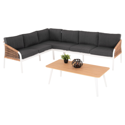 Seturi canapea - OUTDOOR CORNER LOUNGE SET MAERLY HM6140.01 WHITE ALUMINUM-ANTHRACITE CUSHIONS-BEIGE SYNTHETIC ROPE
