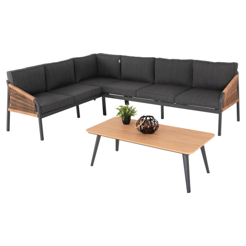 Seturi canapea - OUTDOOR CORNER LOUNGE SET MAERLY HM6140.02 ALUMINUM and CUSHIONS IN ANTHRACITE-BEIGE SYNTHETIC ROPE