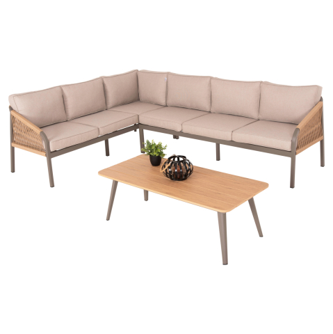 Seturi canapea - OUTDOOR CORNER LOUNGE SET MAERLY HM6140.03 ALUMINUM and CUSHIONS IN CHAMPAGNE COLOR-BEIGE SYNTHETIC ROPE