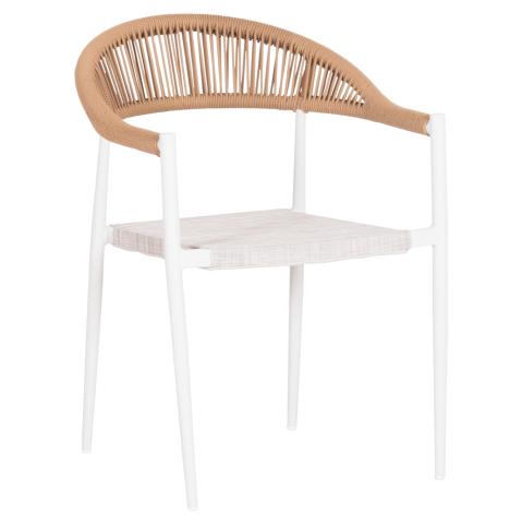 Exterior - OUTDOOR DINING CHAIR BERG HM6284.01 ALUMINUM and TEXTILENE IN WHITE--P.E.TWISTED RATTAN 55x56x79Hcm.