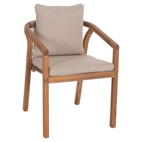 Exterior - OUTDOOR DINING CHAIR CONTREL HM6244.01 ACACIA WOOD IN NATURAL-ROPE and CUSHIONS IN BEIGE 58x60x74H