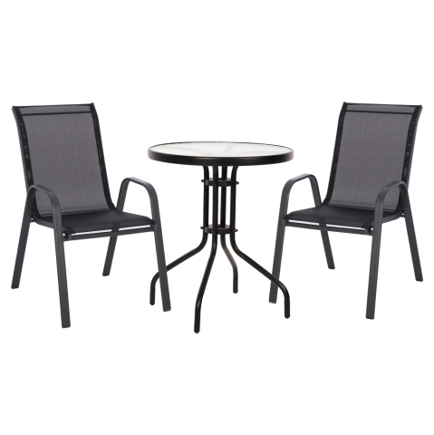Seturi mese dining - OUTDOOR DINING SET 3PCS LEON HM5181.03 METAL CHAIRS and TABLE Φ60cm BLACK