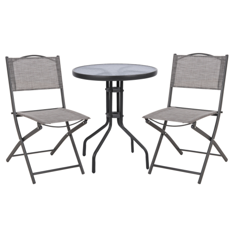 Seturi mese dining - OUTDOOR DINING SET 3PCS LIMA HM21038.01 METAL ROUND TABLE and 2 FOLDABLE CHAIRS-GREY