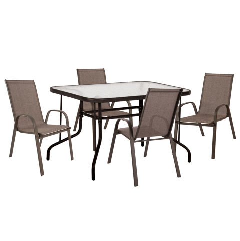 Seturi mese dining - OUTDOOR DINING SET 5PCS ADAM HM10565.02 METAL and TEXTILENE--BROWN