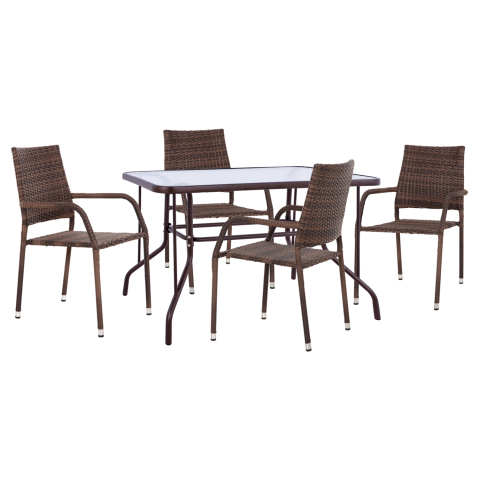 Seturi mese dining - OUTDOOR DINING SET 5PCS ADAM HM10873.01 METAL and WICKER IN BROWN