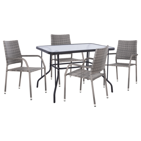Seturi mese dining - OUTDOOR DINING SET 5PCS ADAM HM10873.02 METAL and WICKER IN GREY