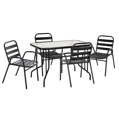 Seturi mese dining - OUTDOOR DINING SET 5PCS ADAM HM21219.01 METAL CHAIRS and TABLE 110x60 BLACK
