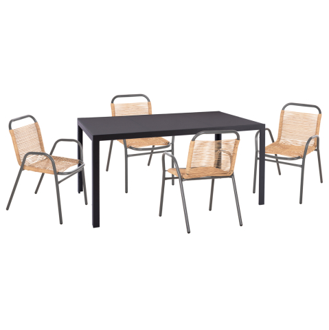 Seturi mese dining - OUTDOOR DINING SET 5PCS AVRIL HM10956.02 GREY METAL--P.E.RATTAN IN NATURAL