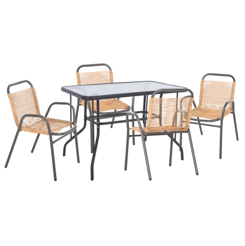 Seturi mese dining - OUTDOOR DINING SET 5PCS AVRIL HM21221.01 METAL CHAIRS and TABLE 110x60 GREY-NATURAL
