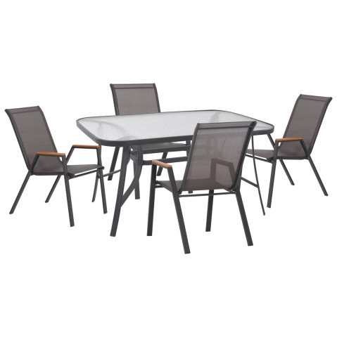 Seturi mese dining - OUTDOOR DINING SET 5PCS BECK HM10729.01 METAL CHAIRS and TABLE 140x80cm GREY